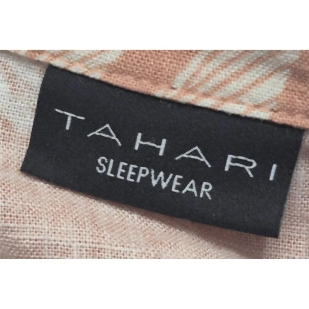 NWT Tahari Sleepwear women's‎ peach tropical print pajama top LG linen blend